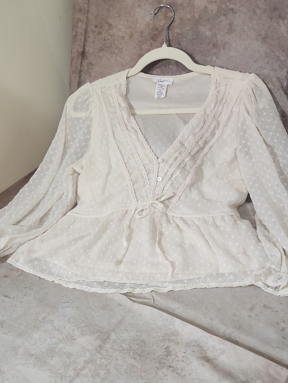 Japna Ivory Swiss Dot Tie-Front Blouse